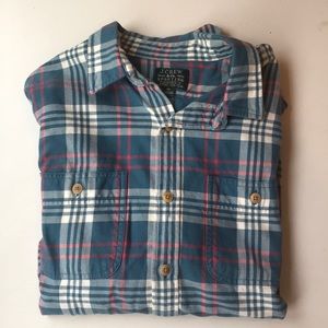 J. Crew Sporting Goods Blue Plaid Flannel Size M
